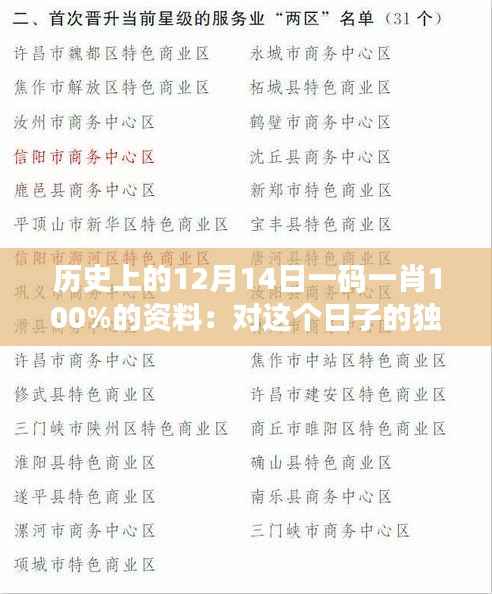 历史上的12月14日一码一肖100%的资料:对这个日子的独到见解